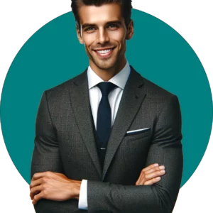 smiling businessman with his arms visible